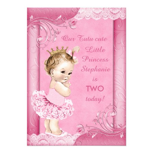 Princess in Tutu Baby 2nd Birthday Faux Lace Custom Invitation