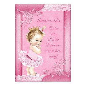 Princess in Tutu Faux Lace Baby Shower 5x7 Paper Invitation Card