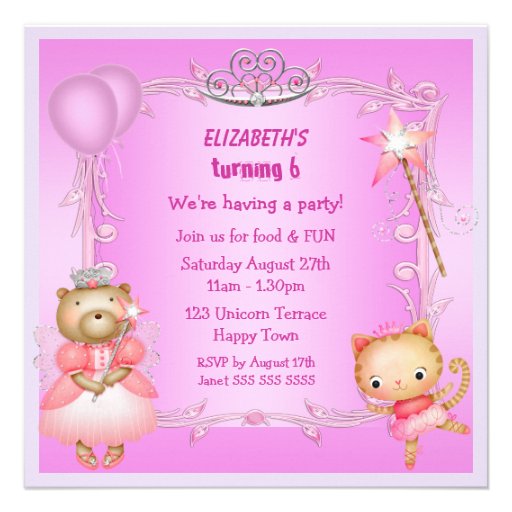Princess Kitty & Princess Bear Pink Invites