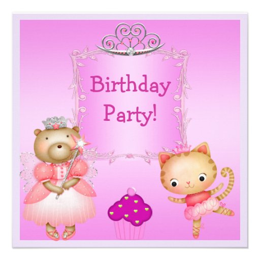 Princess Kitty & Princess Bear Pink Invites