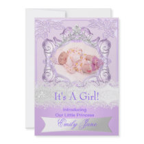 Princess Lilac New Baby Girl Anouncement Photo Custom Invites