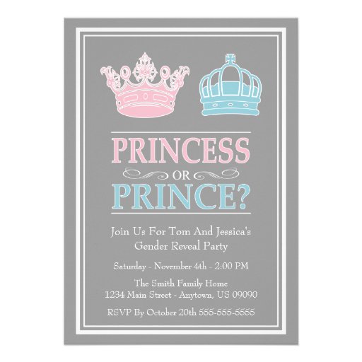 Princess Or Prince Gender Reveal Party Invitations