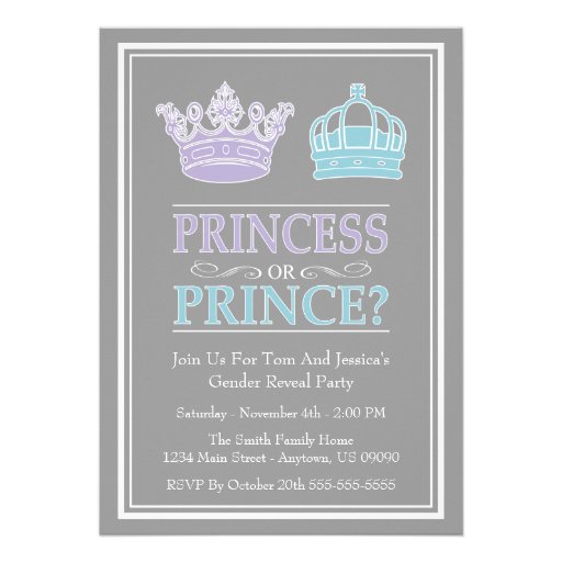 Princess Or Prince Gender Reveal Party Invitations (front side)