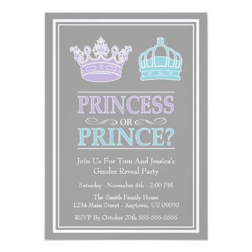 Princess Or Prince Gender Reveal Party Invitations 5" X 7 ...