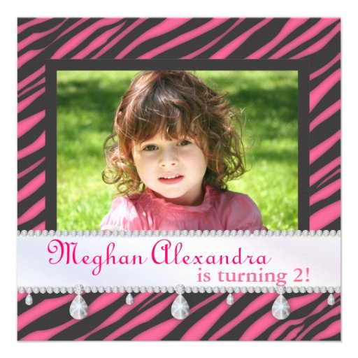 Princess Party Zebra Stripes in Pink Birthday Announcements