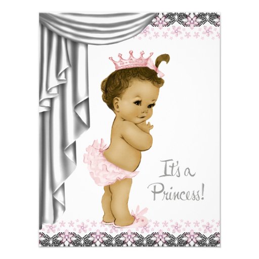 Princess Pink and Gray Baby Girl Shower Custom Invitations