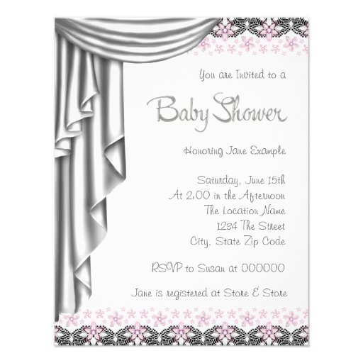 Princess Pink and Gray Baby Girl Shower Custom Invitations