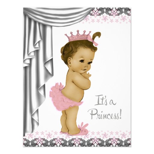 Princess Pink and Gray Baby Girl Shower Custom Invitations