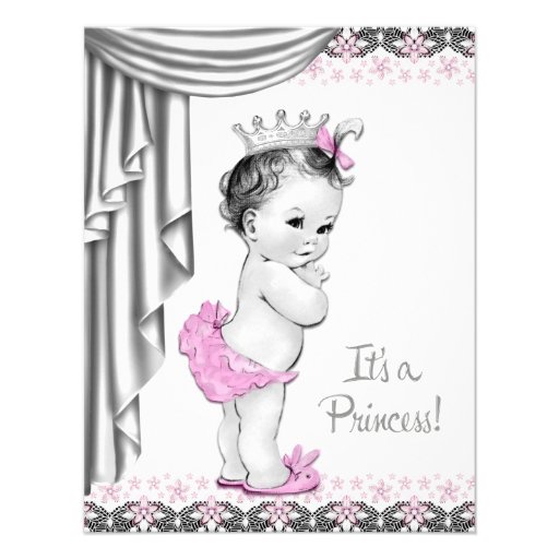 Princess Pink and Gray Baby Girl Shower Personalized Announcement