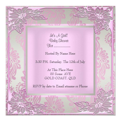 Princess Pink Baby Shower Girl Baby Tiara Damask Custom Announcement