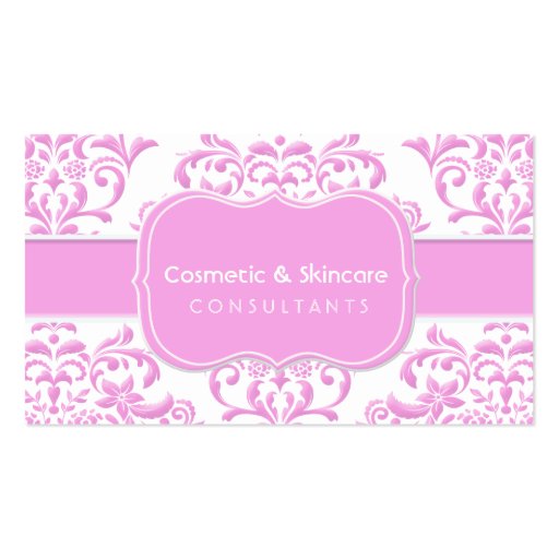 Princess Pink Floral Damask Business Card Templates (front side)