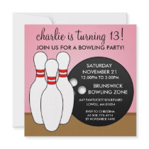 Princess Pink Let's Have a Ball Bowling Party Custom Invitations