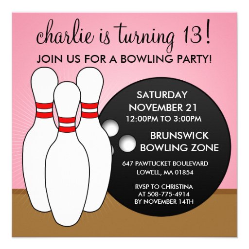 Princess Pink Let's Have a Ball Bowling Party Custom Invitations