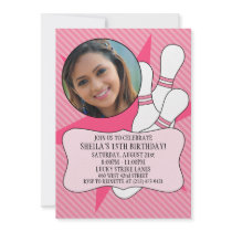 Princess Pink No Time To Spare Bowling Party Photo Custom Invitation