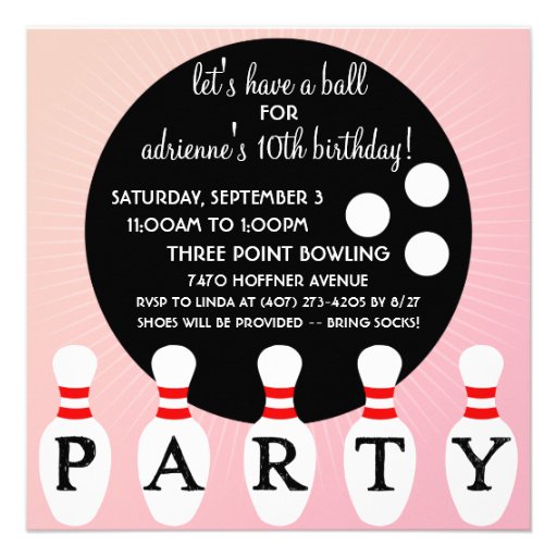 Princess Pink Pin Party Bowling Birthday Party Custom Announcement
