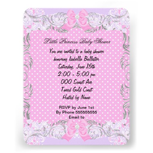 Princess Pink Purple Gray Baby Shower Cute Girl 3 Personalized Invite
