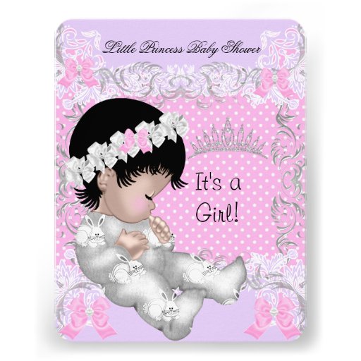 Princess Pink Purple Gray Baby Shower Cute Girl 3 Personalized Invite