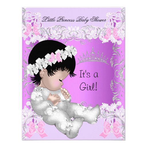 Princess Pink Purple Gray Baby Shower Cute Girl Announcements