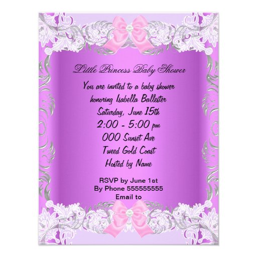 Princess Pink Purple Gray Baby Shower Cute Girl Announcements