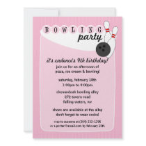 Princess Pink Retro Bowling Alley Bowling Birthday Custom Announcement