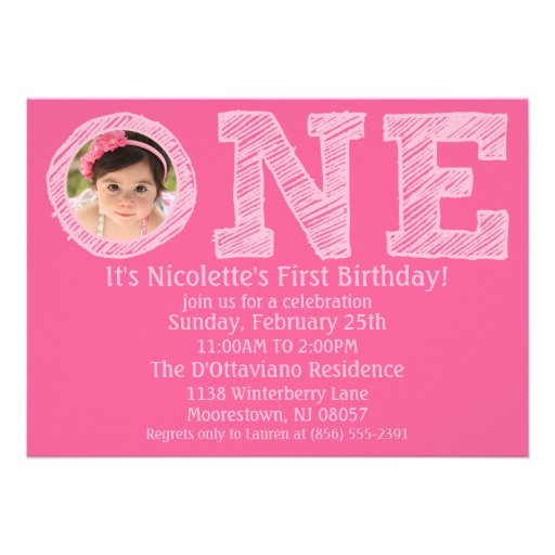 Princess Pink The Big One Photo First Birthday Announcement