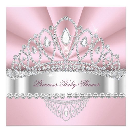 Princess Pink White Diamond Tiara Baby Shower Personalized Invitations