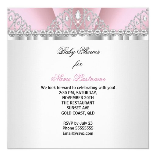 Princess Pink White Diamond Tiara Baby Shower Personalized Invitations