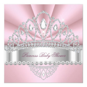 Princess Pink White Diamond Tiara Baby Shower 5.25x5.25 Square Paper Invitation Card