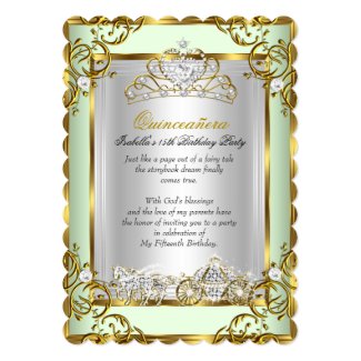 Princess Quinceanera 15th Birthday Mint Green 5x7 Paper Invitation Card