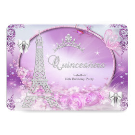 Princess Quinceanera Magical Purple Silver 5x7 Paper Invitation Card