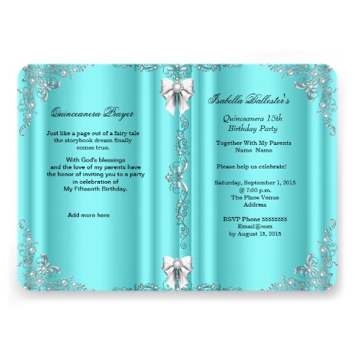 Princess Quinceanera Magical Teal Blue Silver Custom Invitations