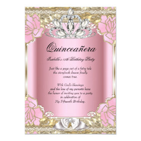 Princess Quinceanera Pink Gold 15th Birthday Party 5x7 Paper Invitation Card