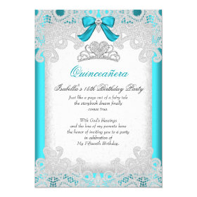 Princess Quinceanera Teal Blue Lace 5x7 Paper Invitation Card