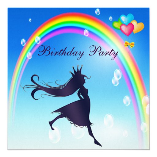 Princess, Rainbow, Bubbles & Balloons Birthday Invites