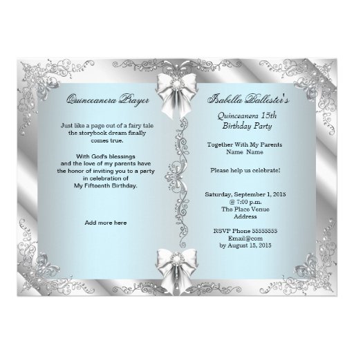 Princess Teal Blue Quinceanera Silver Photo BIG Invites