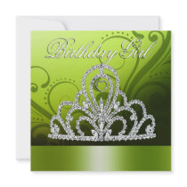 Princess Tiara Birthday Girl (lime) Invite
