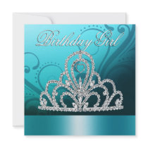 Princess Tiara Birthday Girl (tiffany blue) Custom Announcements