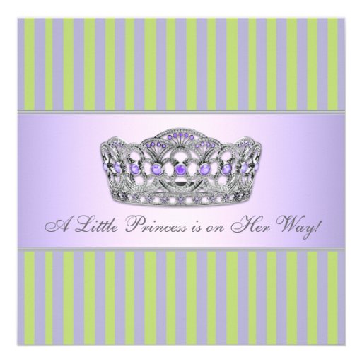 Princess Tiara Green Purple Girl Baby Shower Announcement