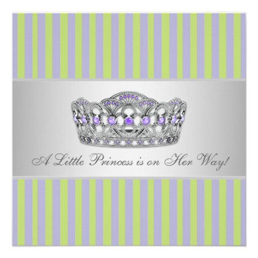 Princess Tiara Green Purple Girl Baby Shower Announcement