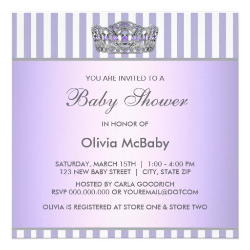 Princess Tiara Lavender Purple Baby Girl Shower Invitation