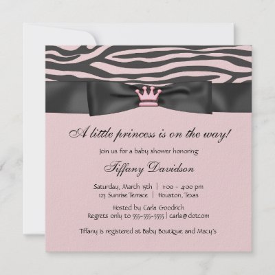 Princess Themed Baby Shower Invitations on Princess Tiara Pink Zebra Girl Baby Shower Personalized Invitation By