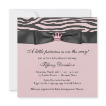 Princess Tiara Pink Zebra Girl Baby Shower Personalized Invitation