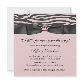 Princess Tiara Pink Zebra Girl Baby Shower Personalized Invitation