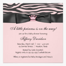 Princess Tiara Pink Zebra Girl Baby Shower invitations