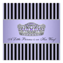 Princess Tiara Purple Black Baby Girl Shower Personalized Invitations