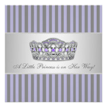 Princess Tiara Purple Gray Baby Girl Shower Personalized Invitations