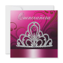 Princess Tiara Quinceanera (fuschia) Personalized Announcement