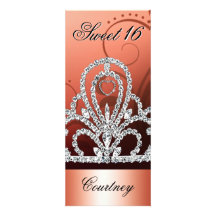 Princess Tiara Sweet Sixteen (orange) Personalized Invite
