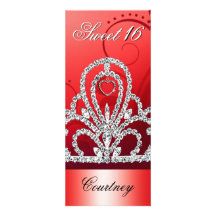 Princess Tiara Sweet Sixteen (poppy red) Custom Invitations