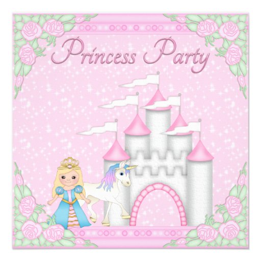 Princess, Unicorn & Castle Pink Princess Party Invitation